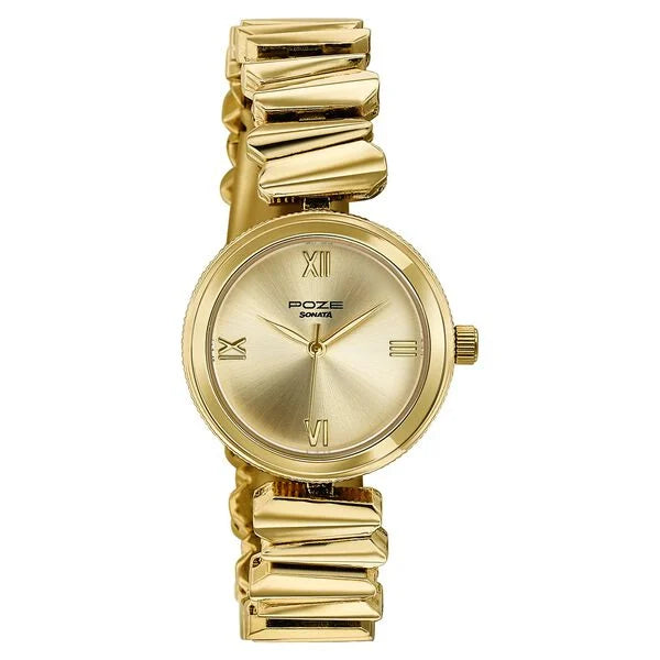 Sonata SP 80172YM01 | Poze By Sonata Quartz Analog Golden Dial Golden Metal Strap Watch For Women