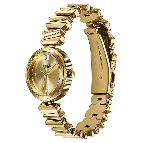 Sonata SP 80172YM01 | Poze By Sonata Quartz Analog Golden Dial Golden Metal Strap Watch For Women