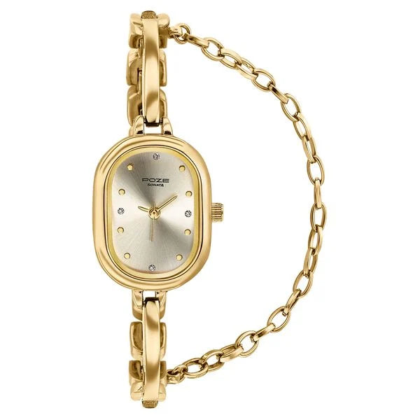 Sonata SP80176YM01 | Poze By Sonata Quartz Analog Light Golden Dial Golden Metal Strap Watch For Women