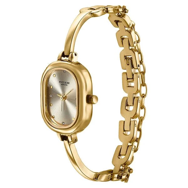 Sonata SP80176YM01 | Poze By Sonata Quartz Analog Light Golden Dial Golden Metal Strap Watch For Women