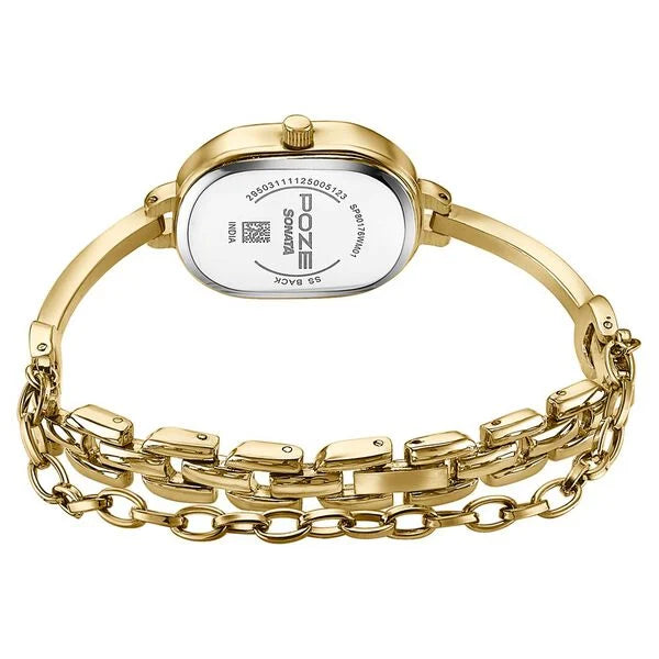 Sonata SP80176YM01 | Poze By Sonata Quartz Analog Light Golden Dial Golden Metal Strap Watch For Women