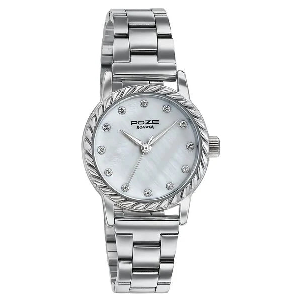 Sonata SP80177SM01 | Poze By Sonata Quartz Analog White Mother of Pearl Dial Silver Metal Strap Watch For Women