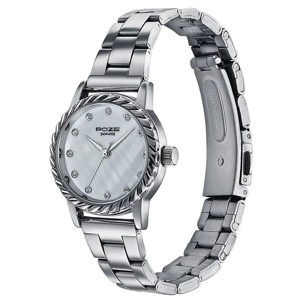 Sonata SP80177SM01 | Poze By Sonata Quartz Analog White Mother of Pearl Dial Silver Metal Strap Watch For Women