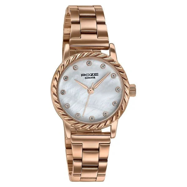 Sonata SP80177WM01 | Poze By Sonata Quartz Analog White Mother of Pearl Dial Rose Gold Metal Strap Watch For Women