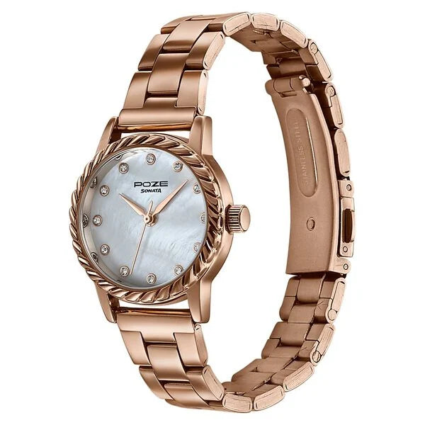 Sonata SP80177WM01 | Poze By Sonata Quartz Analog White Mother of Pearl Dial Rose Gold Metal Strap Watch For Women