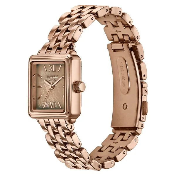 Sonata SP80178WM01 | Poze By Sonata Quartz Analog Brown Mother of Pearl Dial Rose Gold Metal Strap Watch For Women