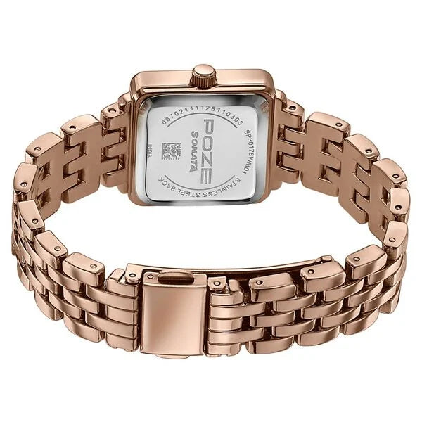 Sonata SP80178WM01 | Poze By Sonata Quartz Analog Brown Mother of Pearl Dial Rose Gold Metal Strap Watch For Women