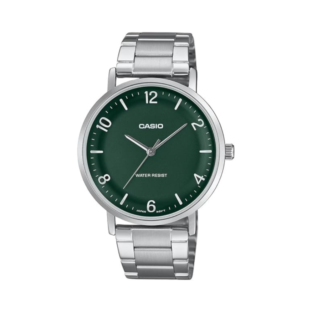 Casio MTP-VT03D-3BDF A2406 | Enticer Men Quartz Green Dial Analog Stainless Steel Watch
