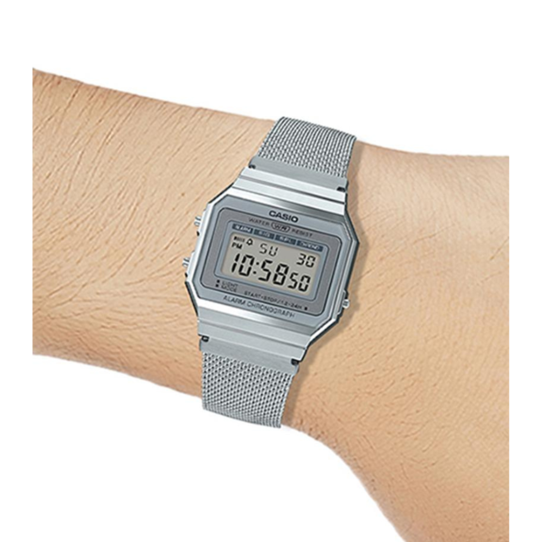 Casio A700WM-7ADF D170 | Vintage Unisex Quartz Silver Dial Digital Stainless Steel Watch