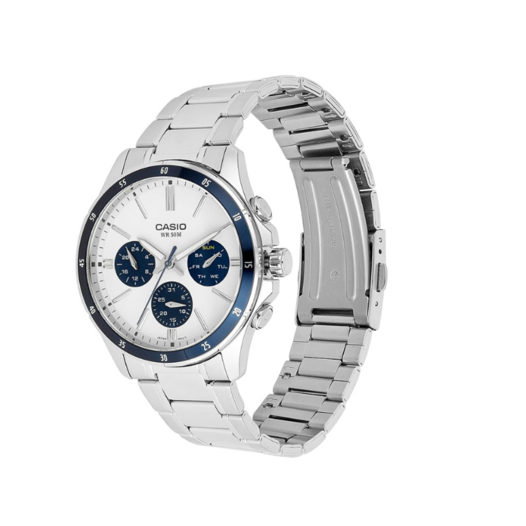 Casio MTP-1374D-7A2VDF A2348 | Enticer Men Quartz Blue Dial Multi-Function Stainless Steel Watch