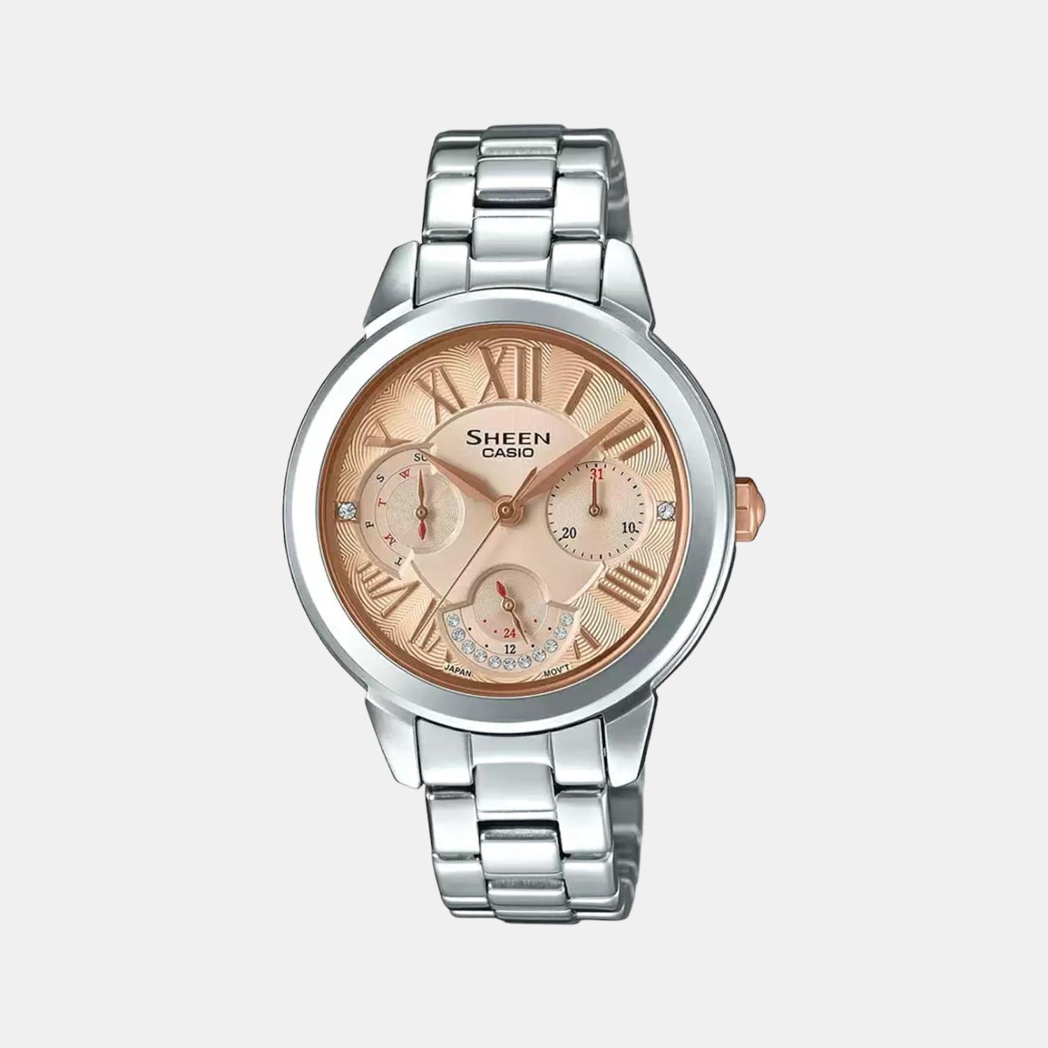 Sheen Women Quartz Rose Gold Dial Chronograph Stainless Steel Watch SX205