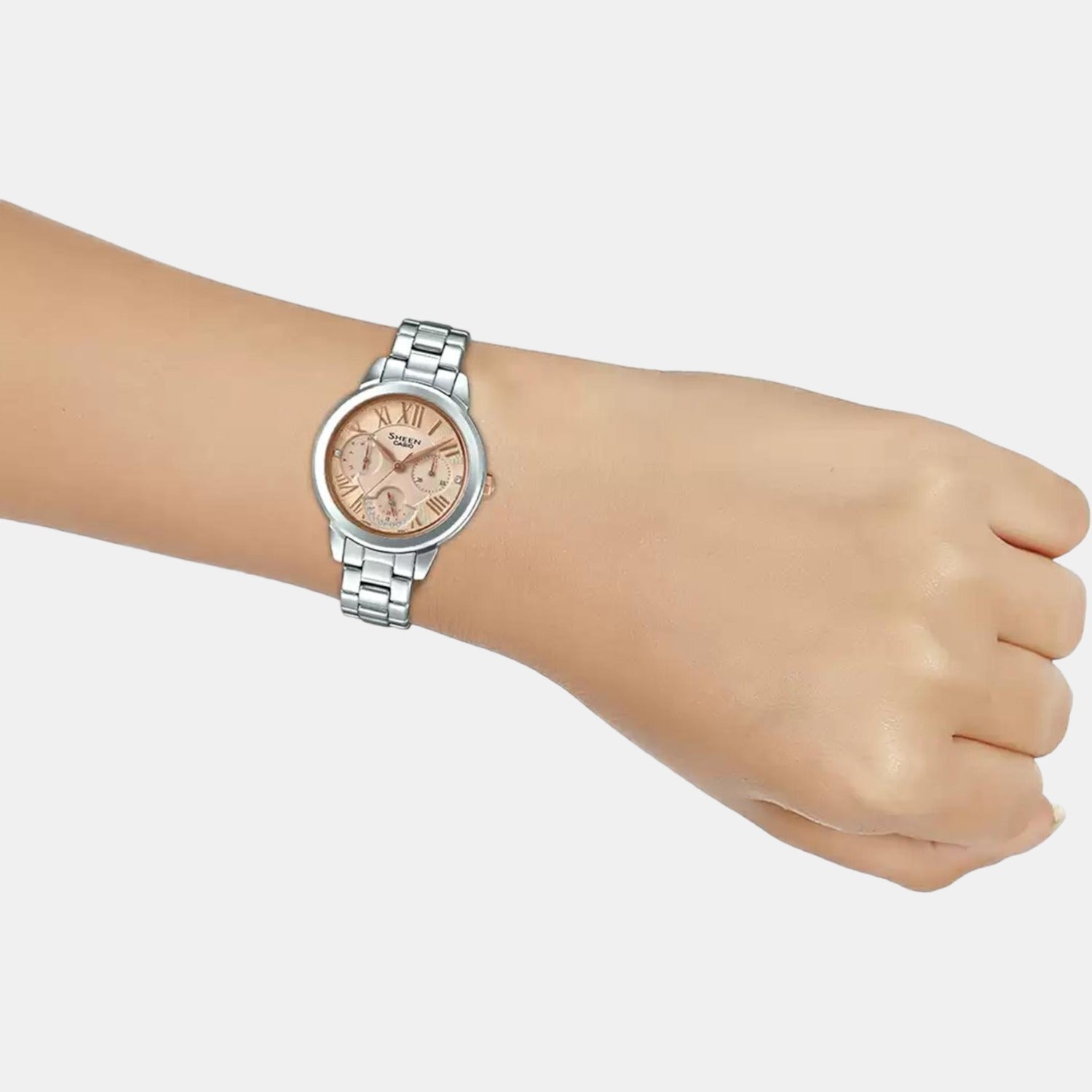 Sheen Women Quartz Rose Gold Dial Chronograph Stainless Steel Watch SX205