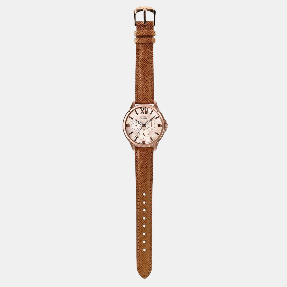 Sheen Women Quartz Rose Gold Dial Chronograph Leather Watch SX217