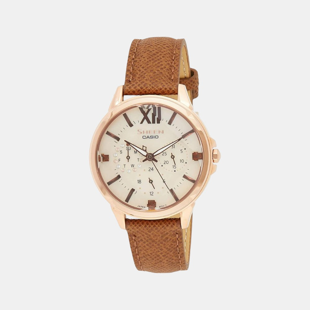 Sheen Women Quartz Rose Gold Dial Chronograph Leather Watch SX217