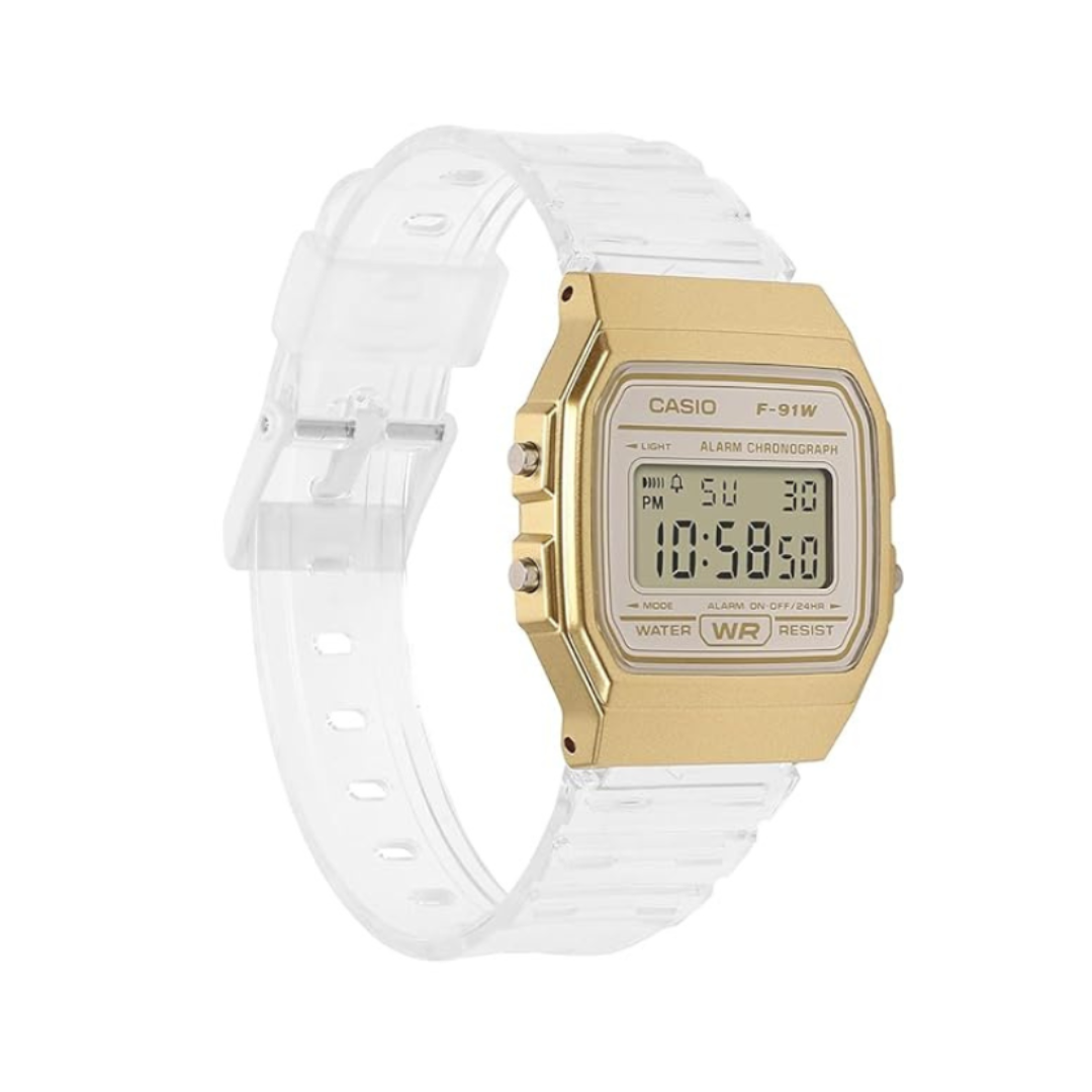 Casio F-91WS-7A2DF D427 | Classics Unisex Quartz Gold Dial Digital Resin Watch