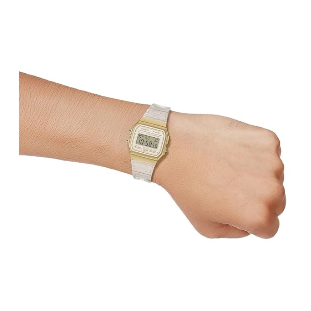 Casio F-91WS-7A2DF D427 | Classics Unisex Quartz Gold Dial Digital Resin Watch