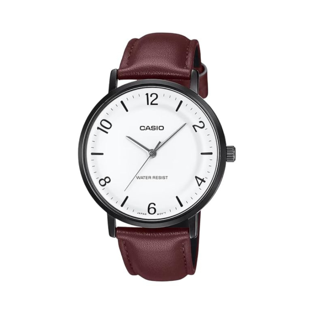 Casio MTP-VT03BL-7BDF A2410 | Enticer Men Quartz White Dial Analog Leather Watch