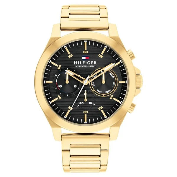 Tommy Hilfiger TH1710520 | Tommy Hilfiger Black Dial Golden Colour Stainless Steel Strap Watch for Men