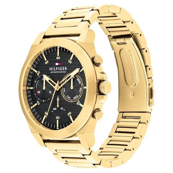 Tommy Hilfiger TH1710520 | Tommy Hilfiger Black Dial Golden Colour Stainless Steel Strap Watch for Men