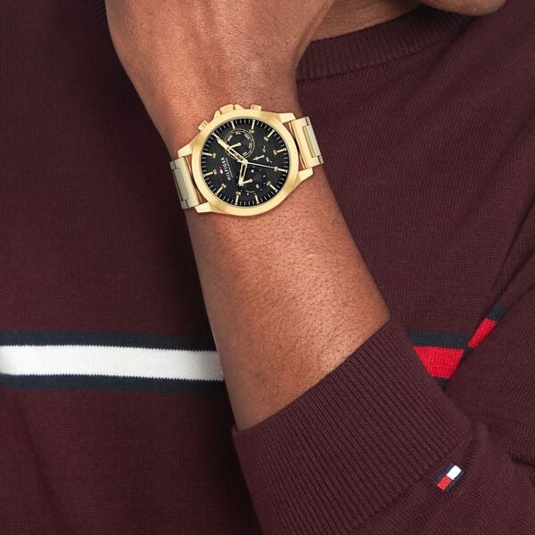 Tommy Hilfiger TH1710520 | Tommy Hilfiger Black Dial Golden Colour Stainless Steel Strap Watch for Men