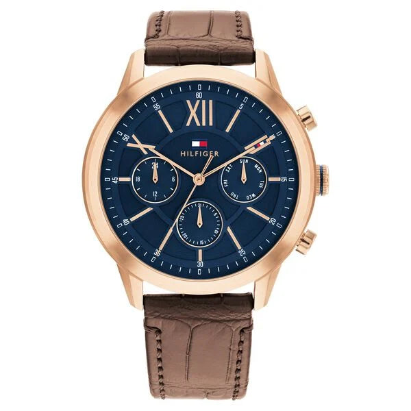 Tommy Hilfiger TH1710526 | Tommy Hilfiger Blue Dial Brown Colour Leather Strap Watch for Men