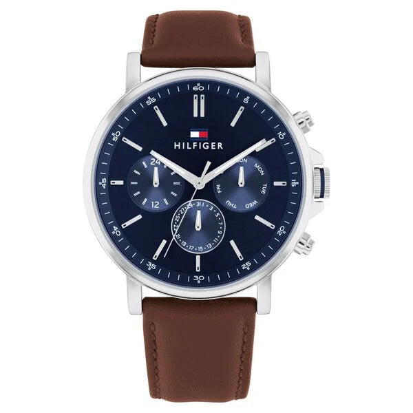 Tommy Hilfiger TH1710585 | Tommy Hilfiger Quartz Multifunction Blue Leather Strap for Men.