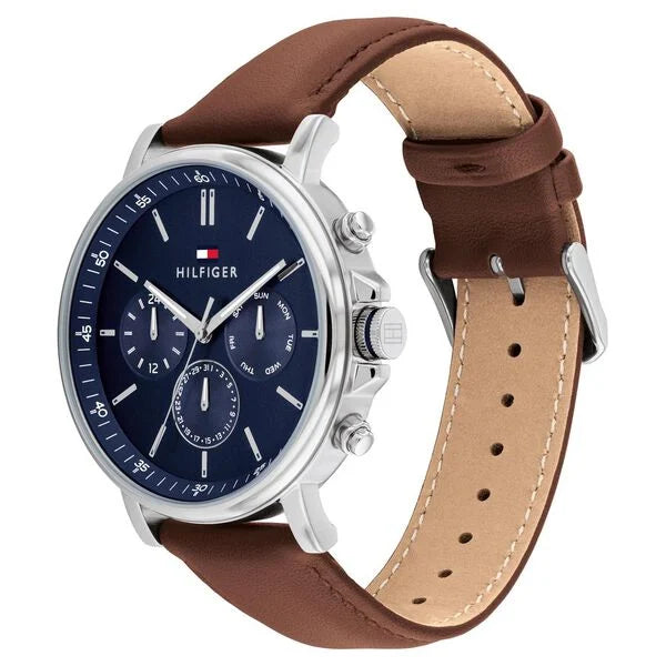 Tommy Hilfiger TH1710585 | Tommy Hilfiger Quartz Multifunction Blue Leather Strap for Men.