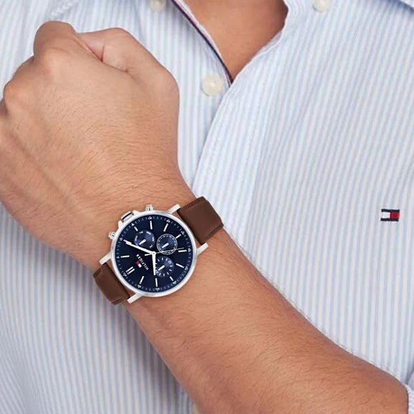 Tommy Hilfiger TH1710585 | Tommy Hilfiger Quartz Multifunction Blue Leather Strap for Men.
