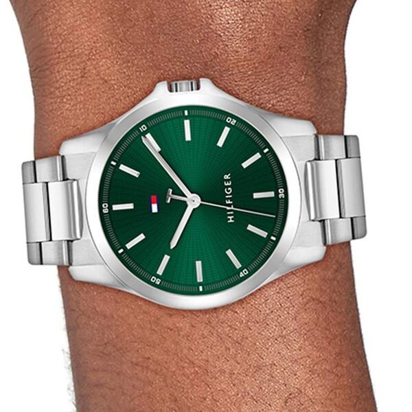 Tommy Hilfiger TH1710672 | Tommy Hilfiger Quartz Analog Green Dial Silver Stainless Steel Strap Watch For Men