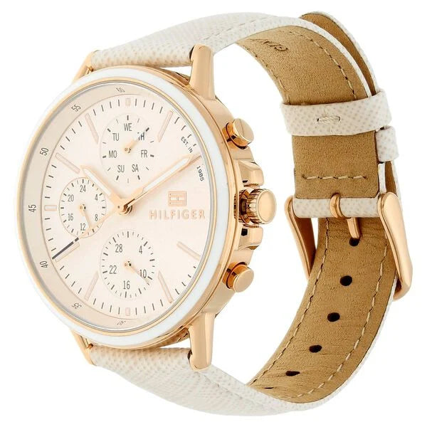 Tommy Hilfiger NCTH1781789 | Tommy Hilfiger Quartz Analog with Day and Date Pink Dial Leather Strap Watch for Women
