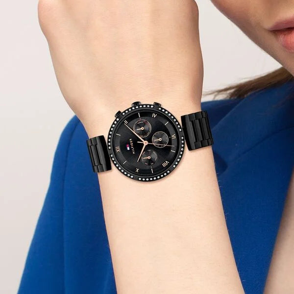 Tommy Hilfiger NCTH1782390 | Tommy Hilfiger Quartz Multifunction Black Dial Stainless Steel Strap Watch for Women