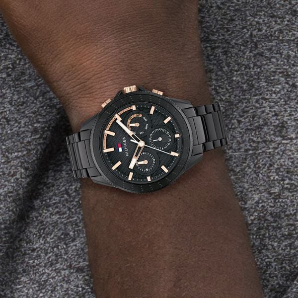 Tommy Hilfiger NETH1791858 | Tommy Hilfiger Quartz Multifunction Black Dial Stainless Steel Strap Watch for Men