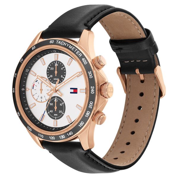 Tommy Hilfiger TH1792016 | Tommy Hilfiger Multifunction Silver Dial Black Leather Strap Watch For Men