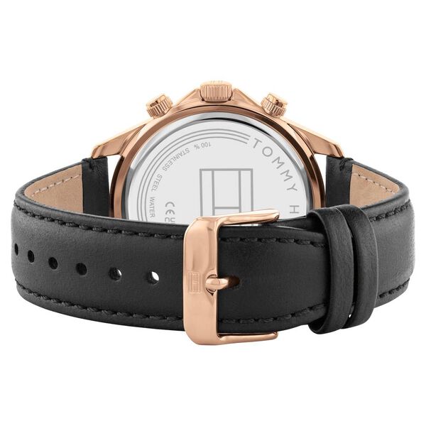 Tommy Hilfiger TH1792016 | Tommy Hilfiger Multifunction Silver Dial Black Leather Strap Watch For Men