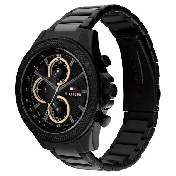 Tommy Hilfiger TH1792081 | Tommy Hilfiger Multifunction Black Round Dial Black Stainless Steel Strap Watch For Men