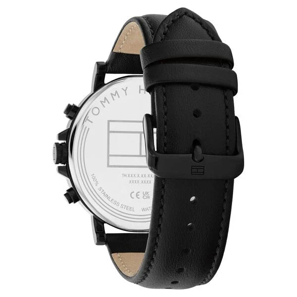 Tommy Hilfiger TH1792144 | Tommy Hilfiger Multifunction Black Round Dial Black Leather Strap Watch For Men