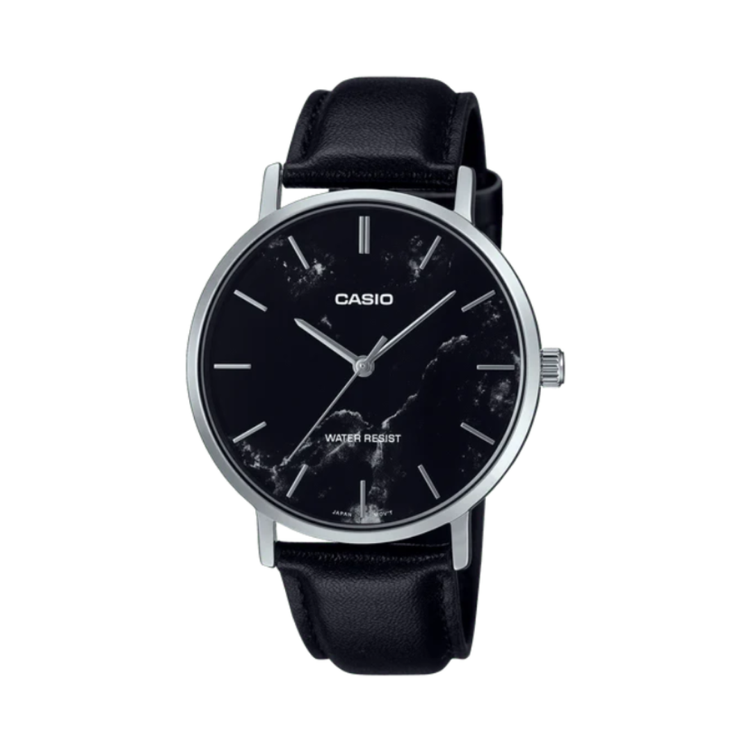 Casio MTP-VT01LM-1AUDF A2351 | Enticer Men Quartz Black Dial Analog Leather Watch