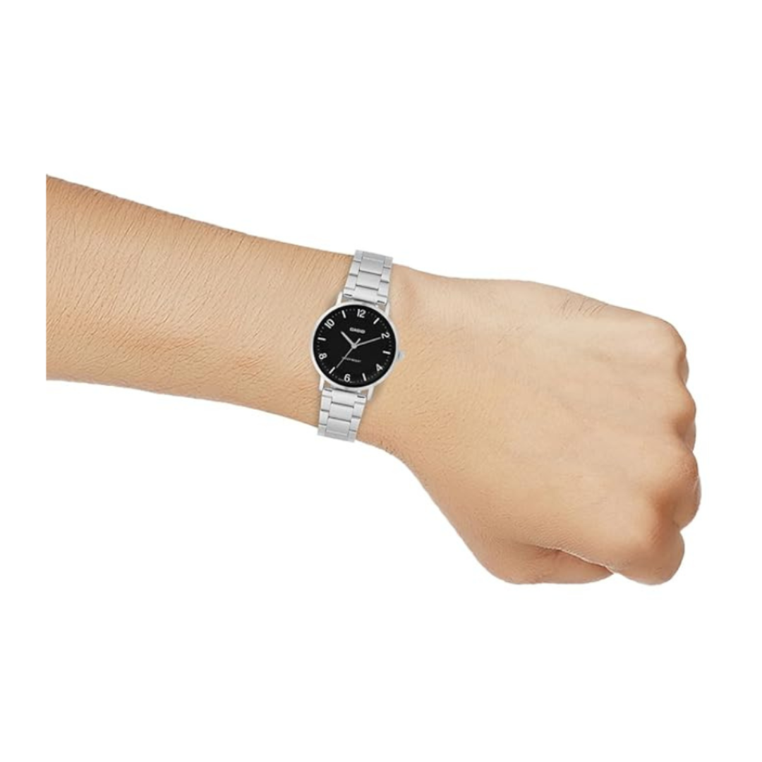 Casio MTP-VT03D-1BDF A2405 | Enticer Men Quartz Black Dial Analog Stainless Steel Watch