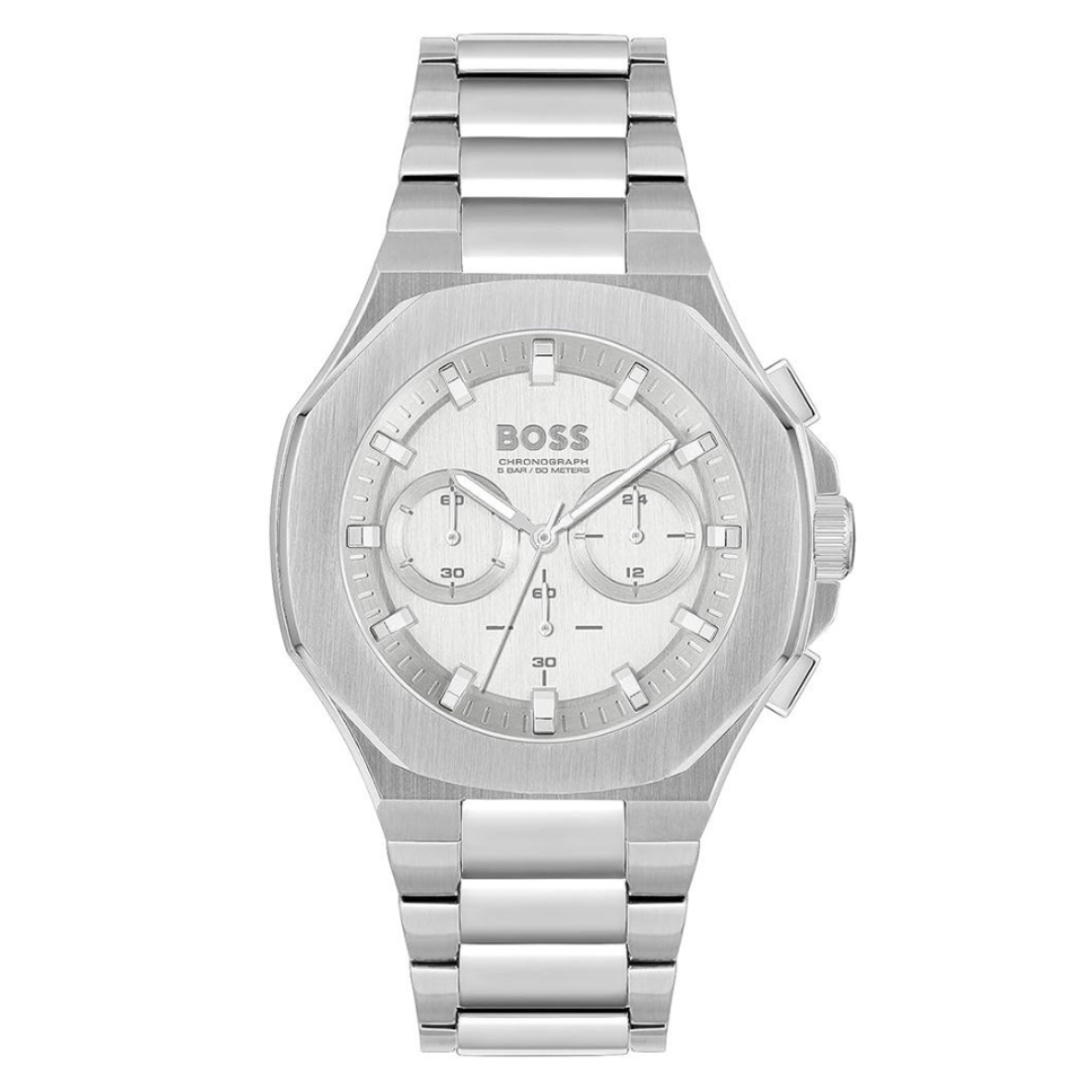 Boss 1514087 | Taper Men Quartz Silver Dial Chronograph Stainless Steel Watch.