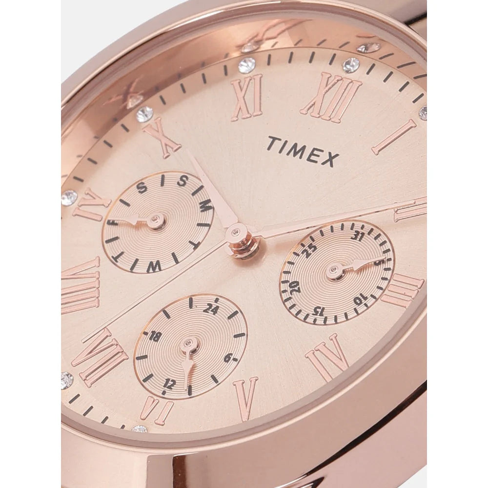 Timex TW000Q810 | Timex Fashion Women's Rose Gold Dial Round Case Multifunction Function Watch.
