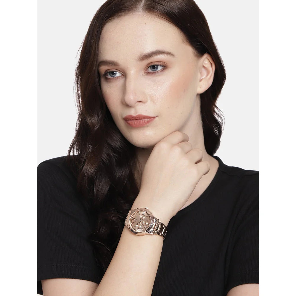 Timex TW000Q810 | Timex Fashion Women's Rose Gold Dial Round Case Multifunction Function Watch.