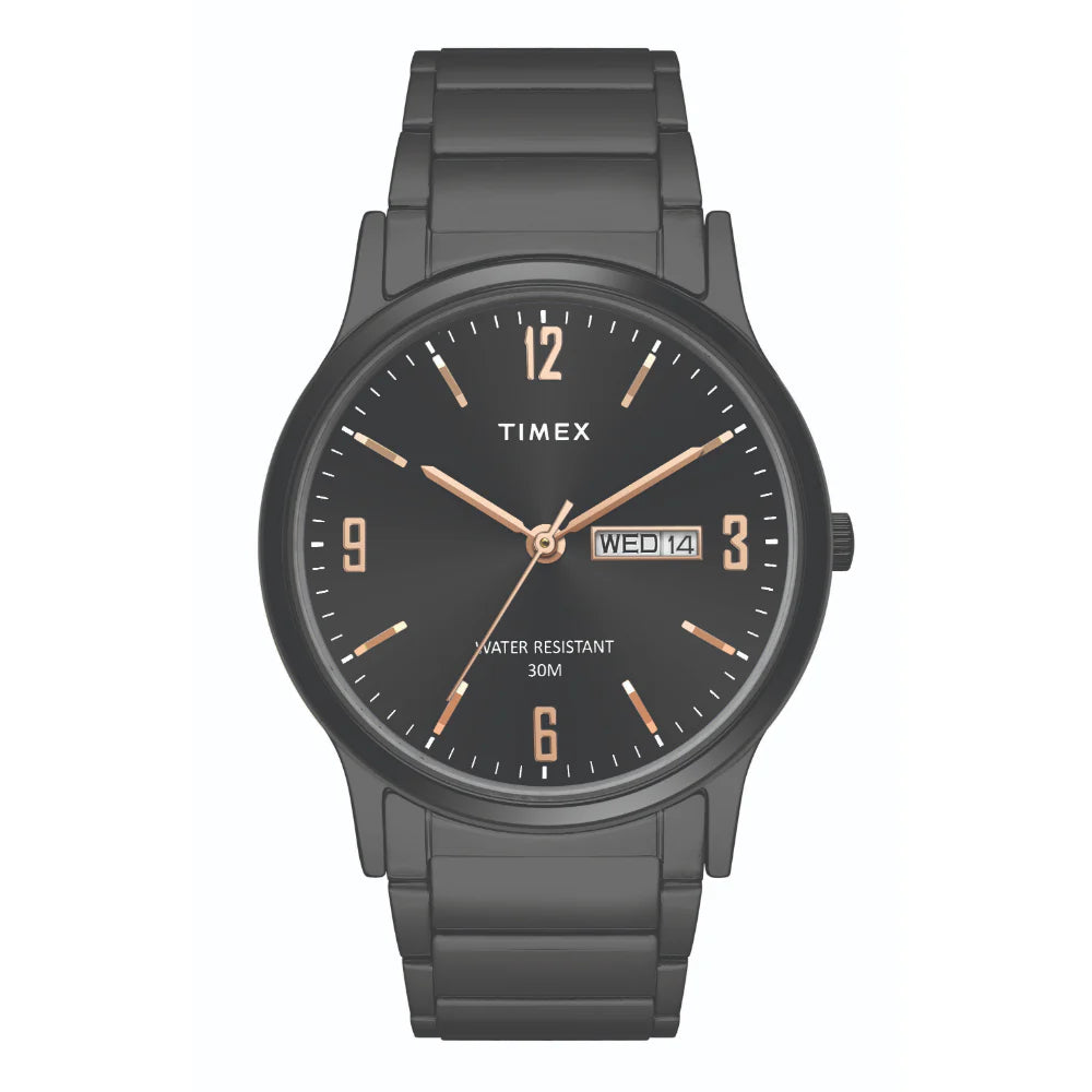 Timex TW00PR264 | Timex Classics Pairs Black Dial Round Case Day Date/3 Hands Function Watch