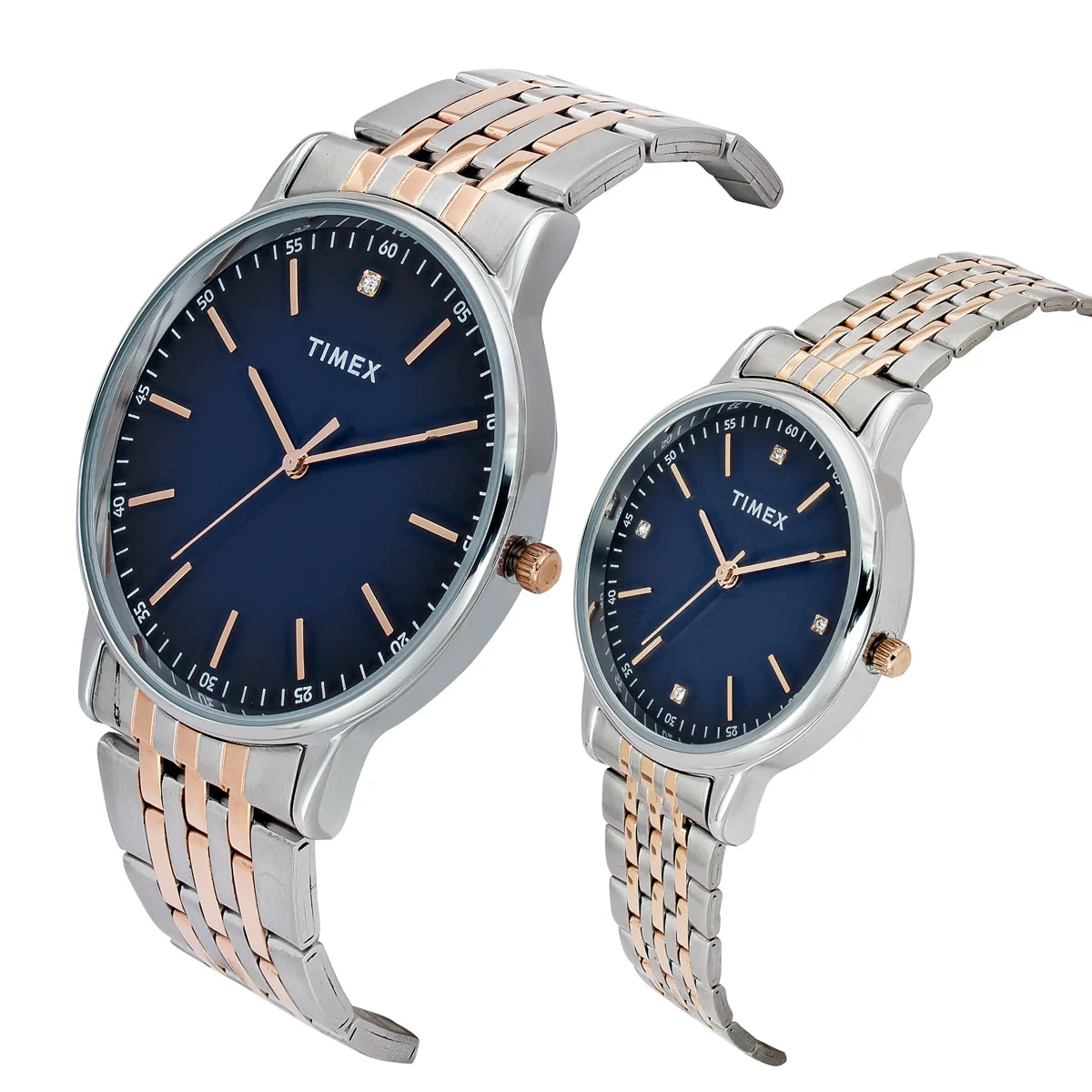 Timex TW00PR330 | TIMEX Round Blue Dial Analog Pair's Watch
