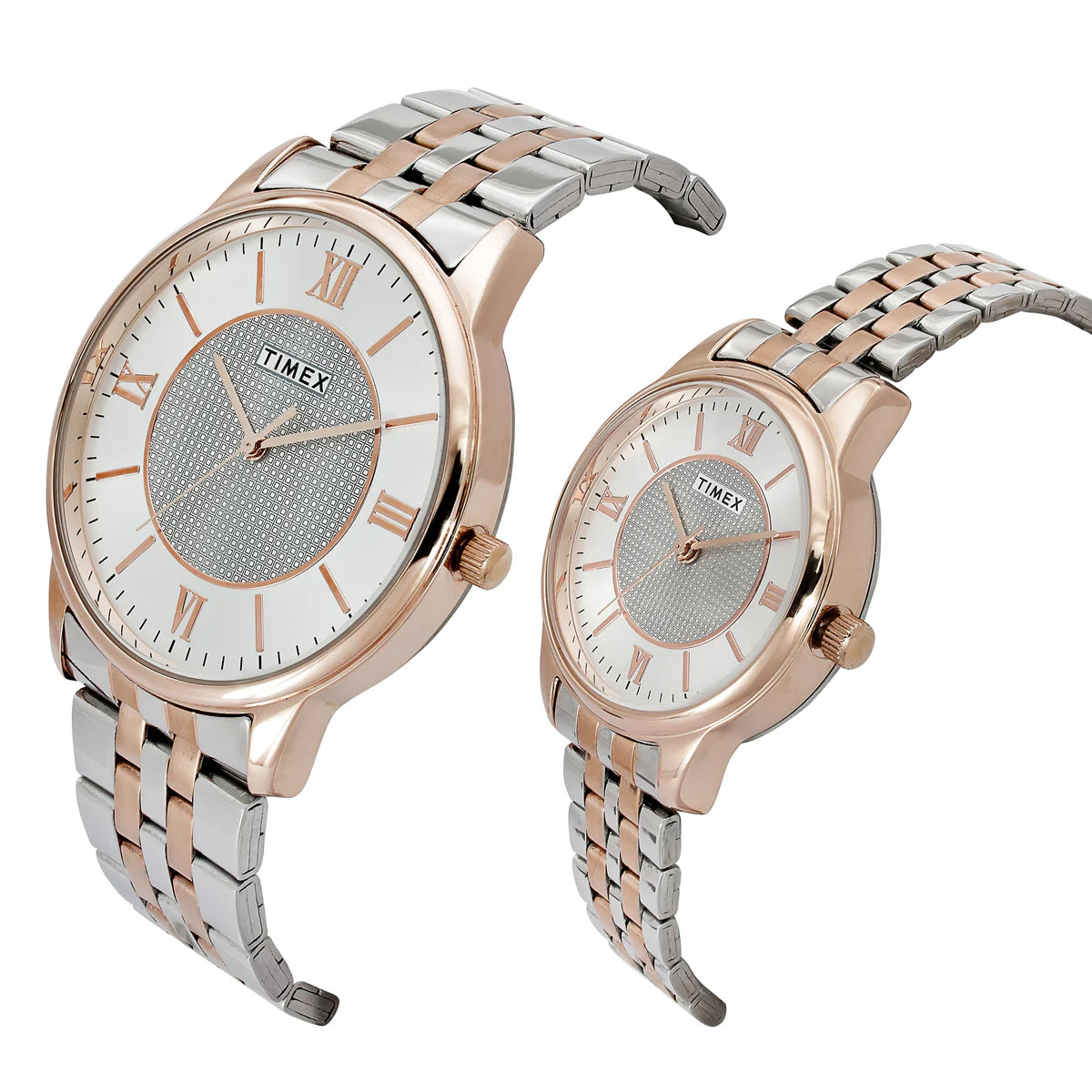 Timex TW00PR334 | TIMEX Round Silver Dial Analog Pair's Watch