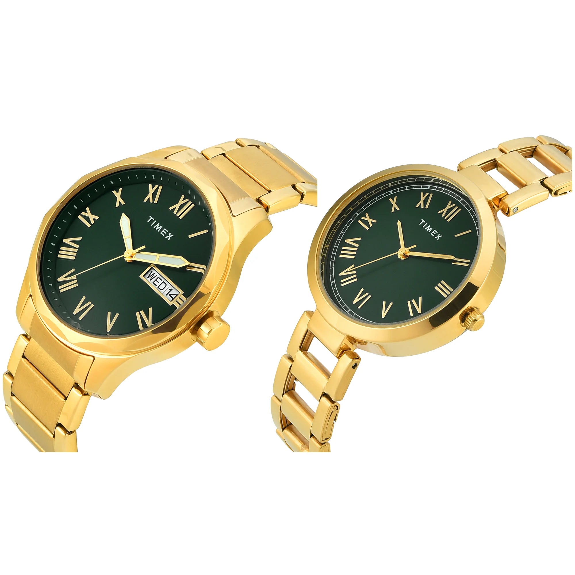Timex TW00PR339 | TIMEX Round Green Dial Analog Pair's Watch