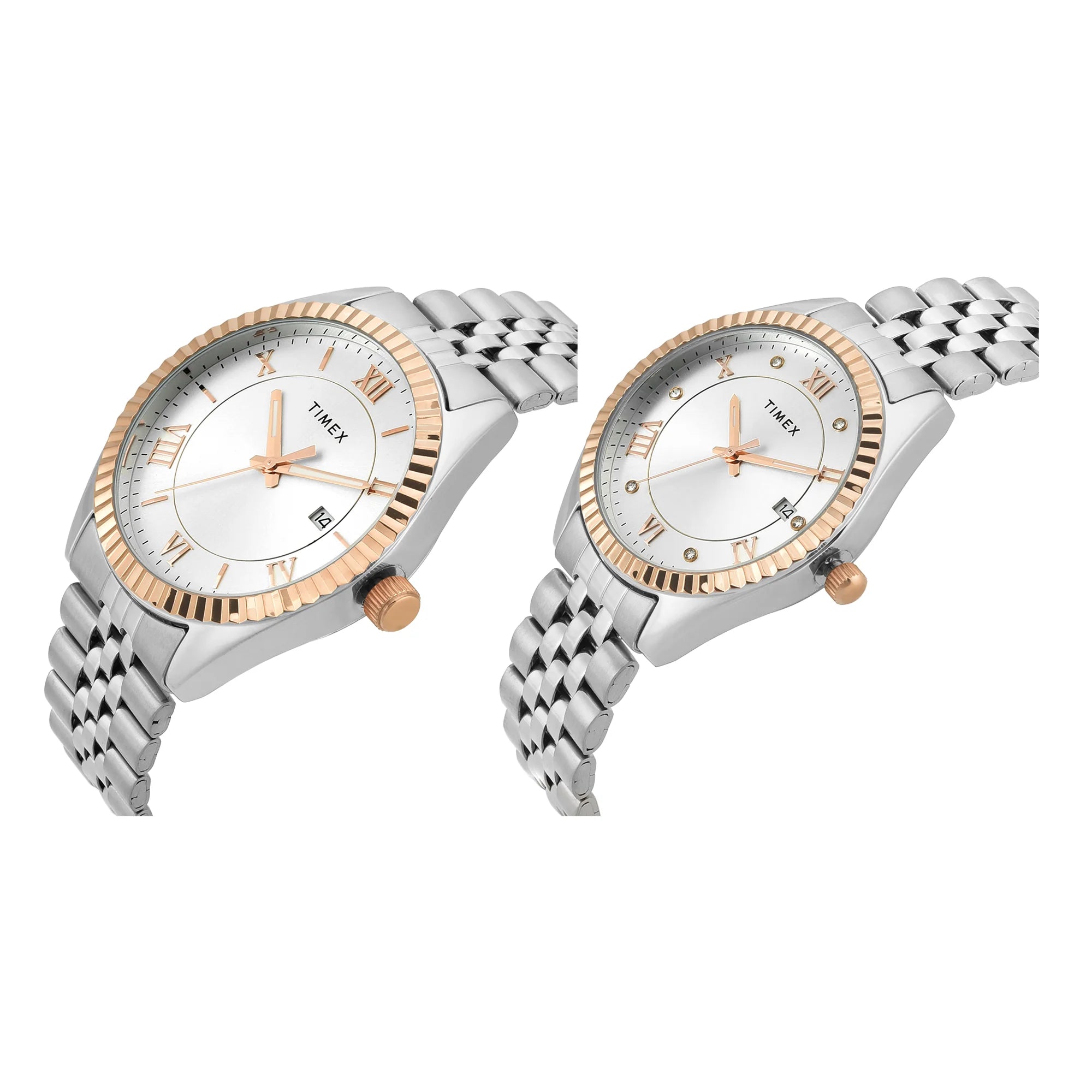 Timex TW00PR343 | TIMEX Trendline Silver Round Dial Analog Pair's Watch