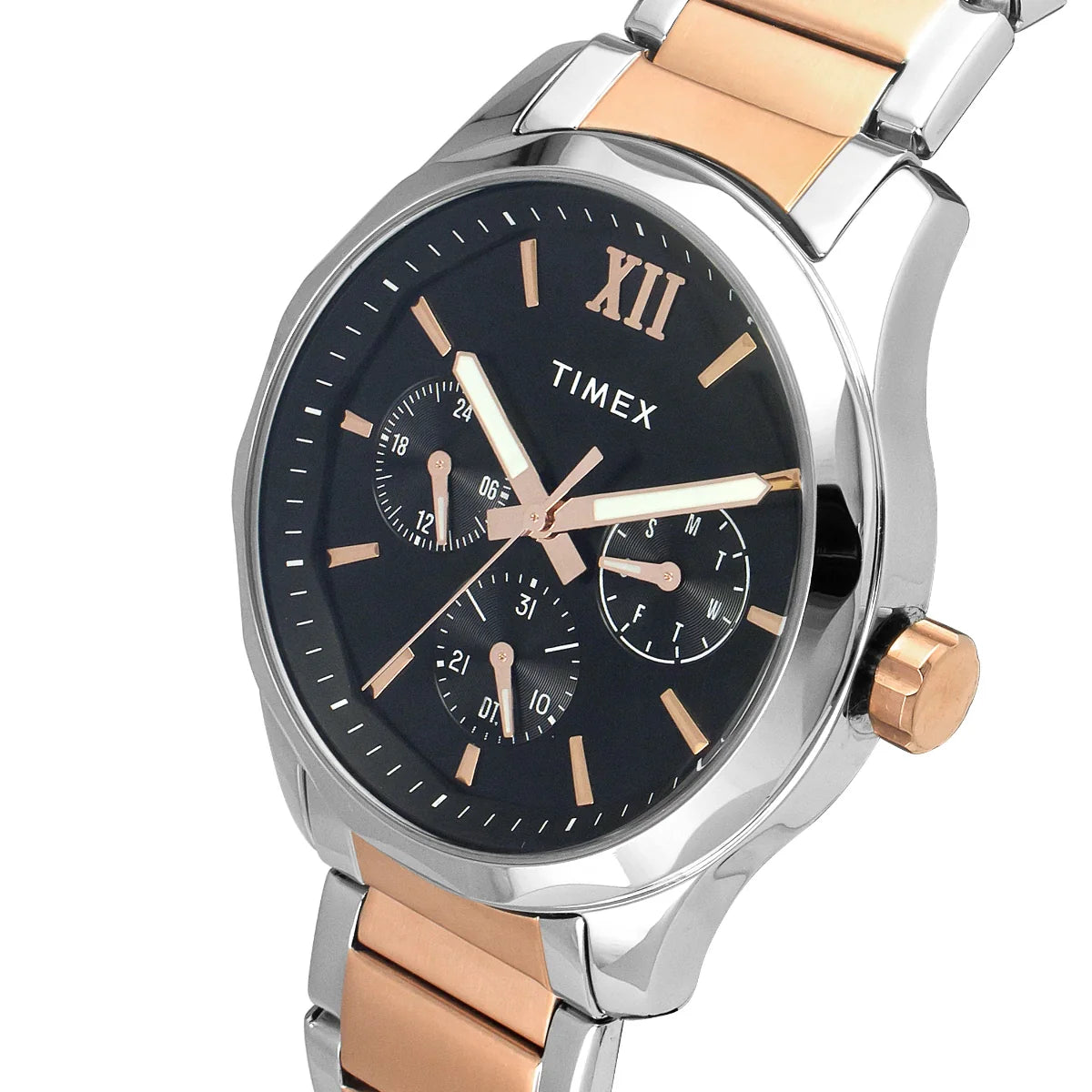 Timex TW0TG7617 | Timex Men Multifunction Black Round Brass Dial Watch