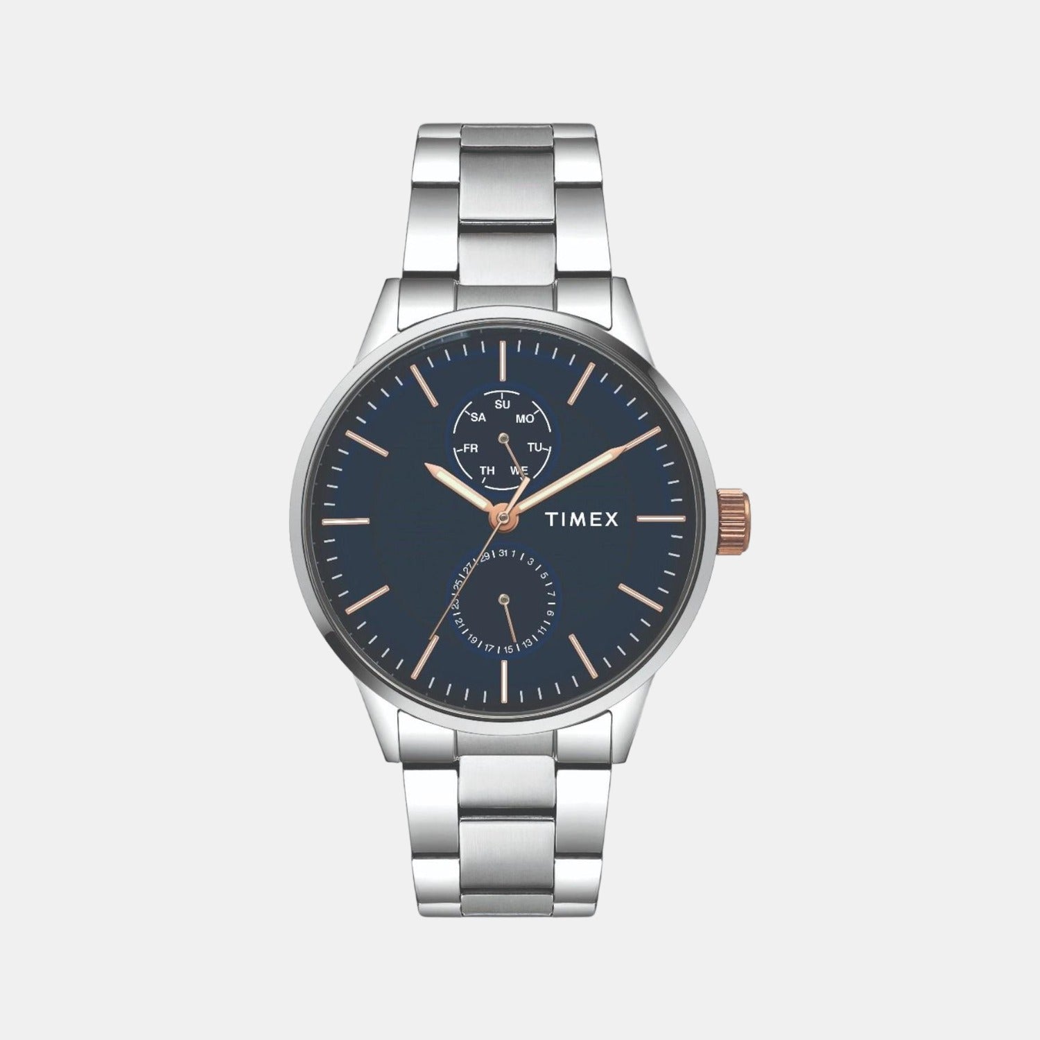 Fashion Men Quartz Blue Dial Multi-Function Stainless Steel Watch TWEG19901