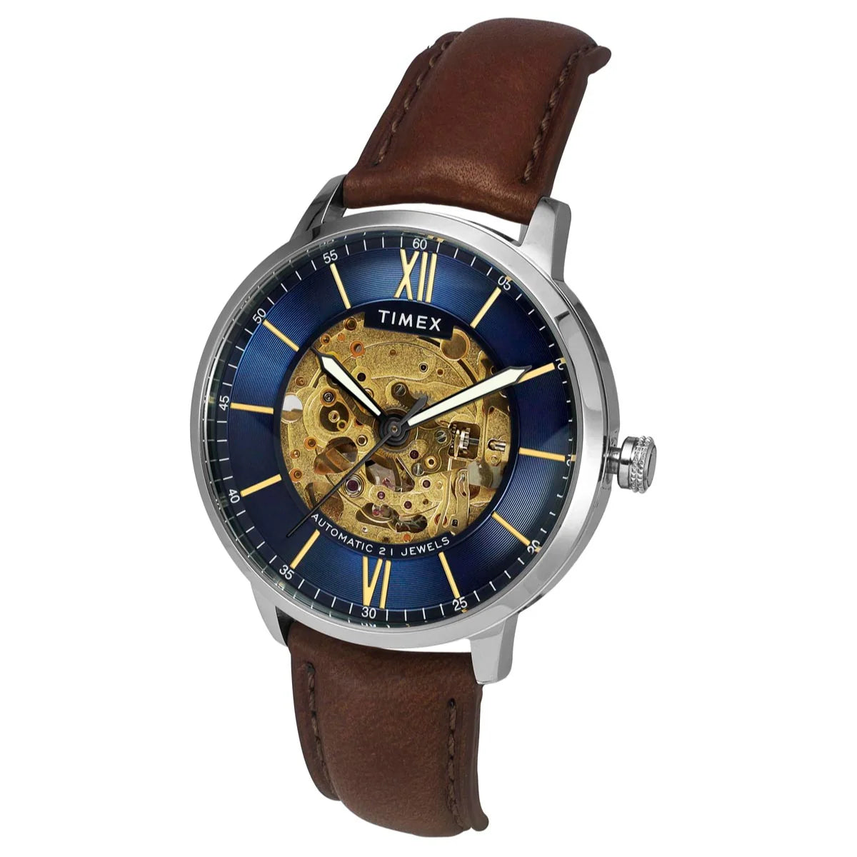 Timex TWEG23501 | Timex Men Automatic Blue Round Stainless Steel Dial Watch.