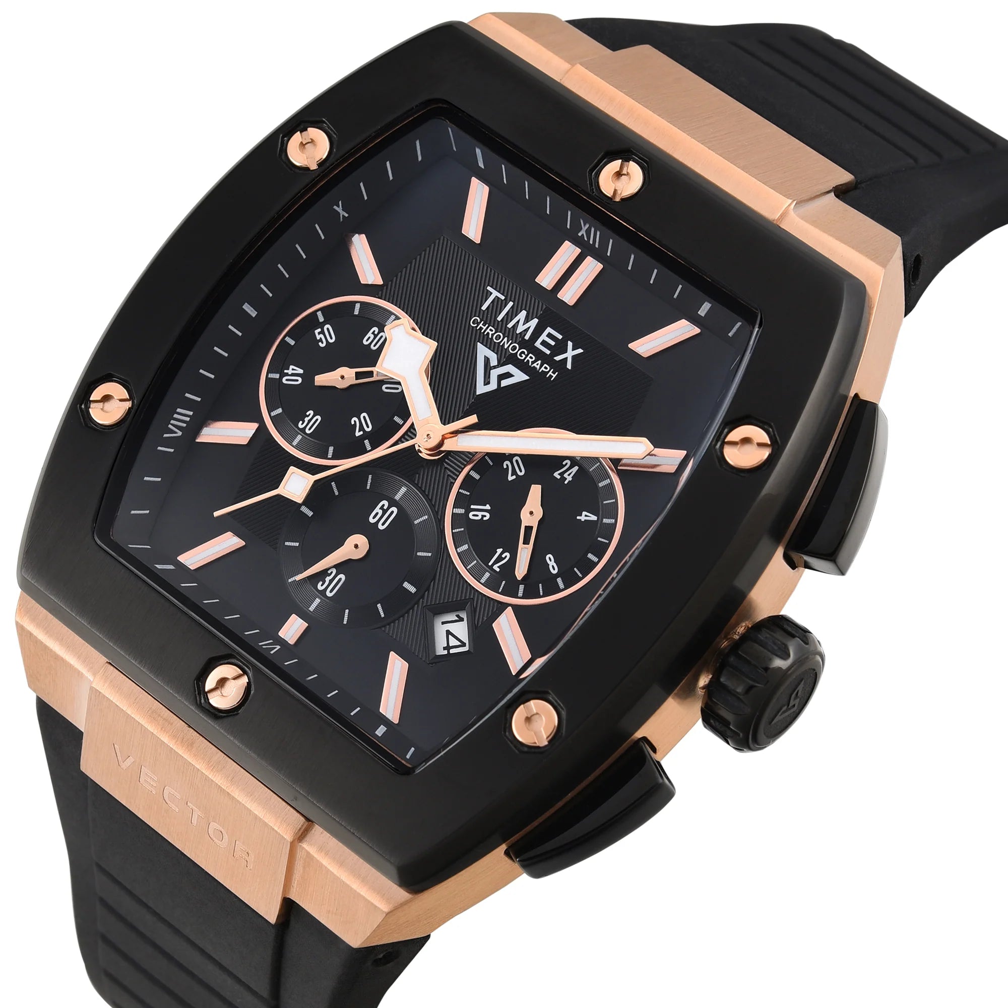 Timex TWEG26201 | TIMEX Vector Men Black Rectangle Chronograph Dial Analog Watch.